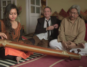 Tritha with her music guru, Pandit Santanu Bandhyopadhyay and Canadian actor, Monsiuer Bruno